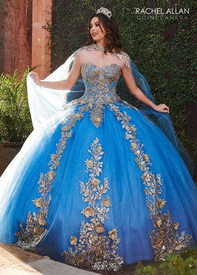Strapless Sweetheart 3D Floral Lace Appliqué Glitter Tulle Ball Gown by Rachel Allan RQ1111
