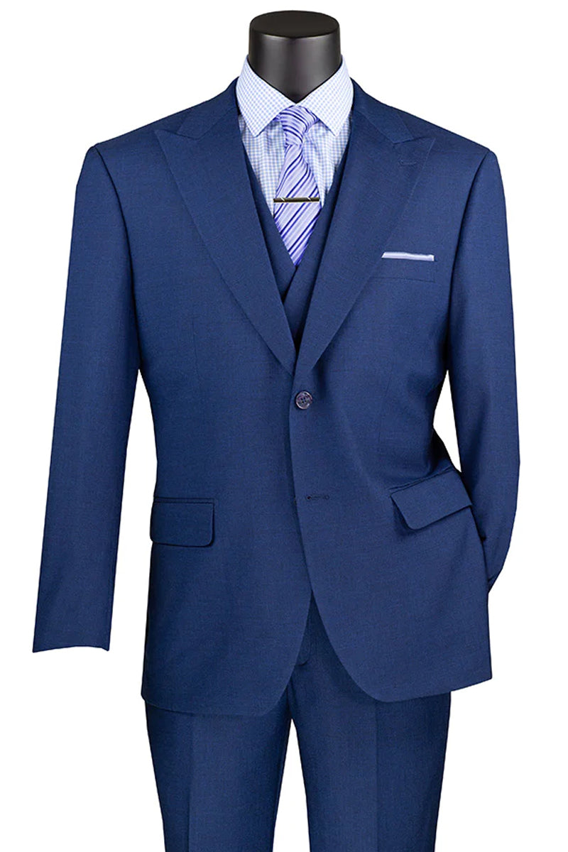 Traje de verano de piel de tiburón para hombre con chaleco cruzado en azul marino