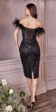 Cinderella Divine J829 Glitter Print Cocktail Dress with Feathers