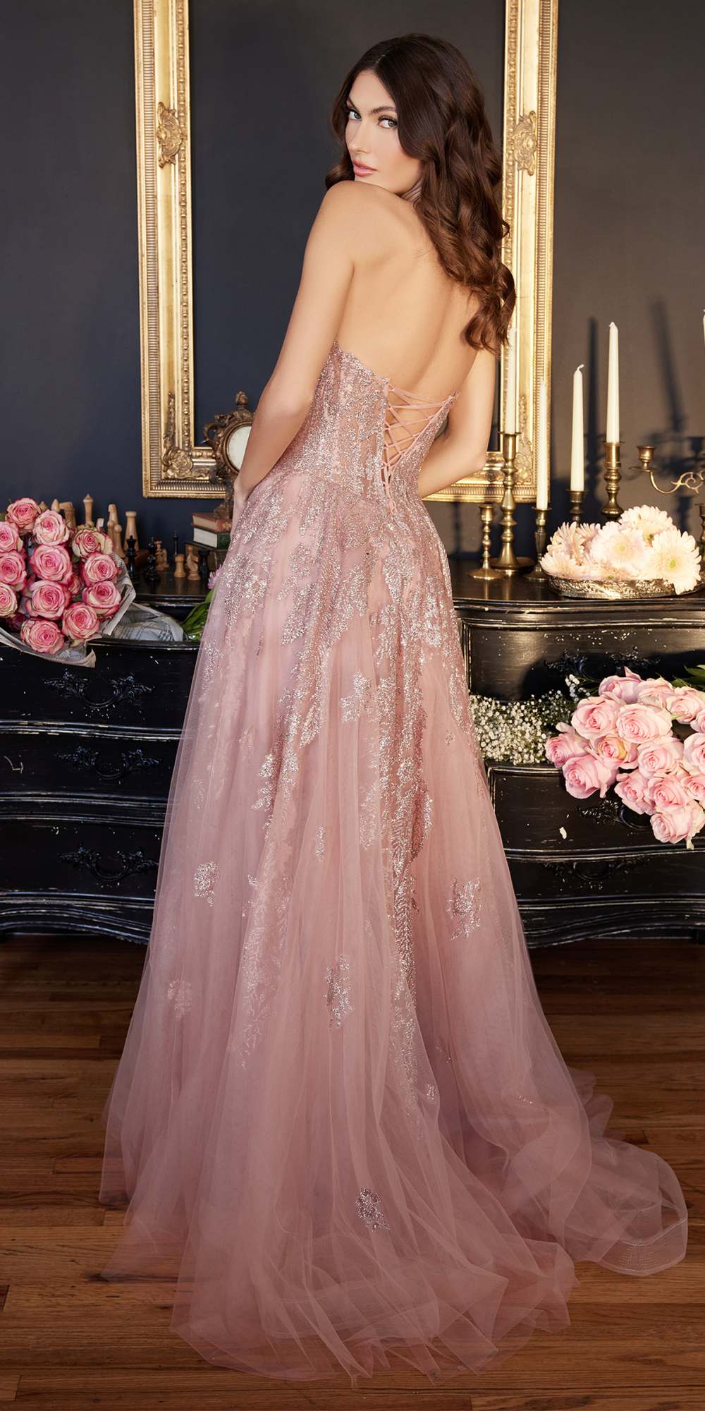 Ladivine J852 Floor Length Strapless Tulle Gown