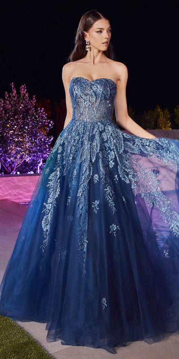 Ladivine J852 Floor Length Strapless Tulle Gown