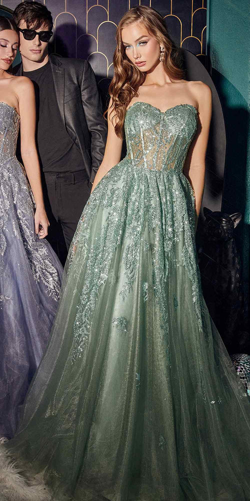 Ladivine J852 Floor Length Strapless Tulle Gown