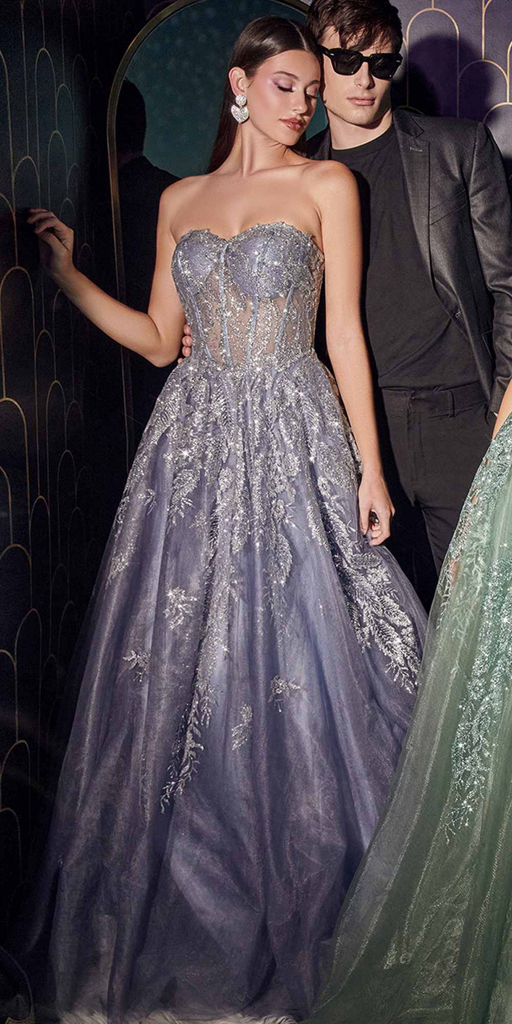 Ladivine J852 Floor Length Strapless Tulle Gown