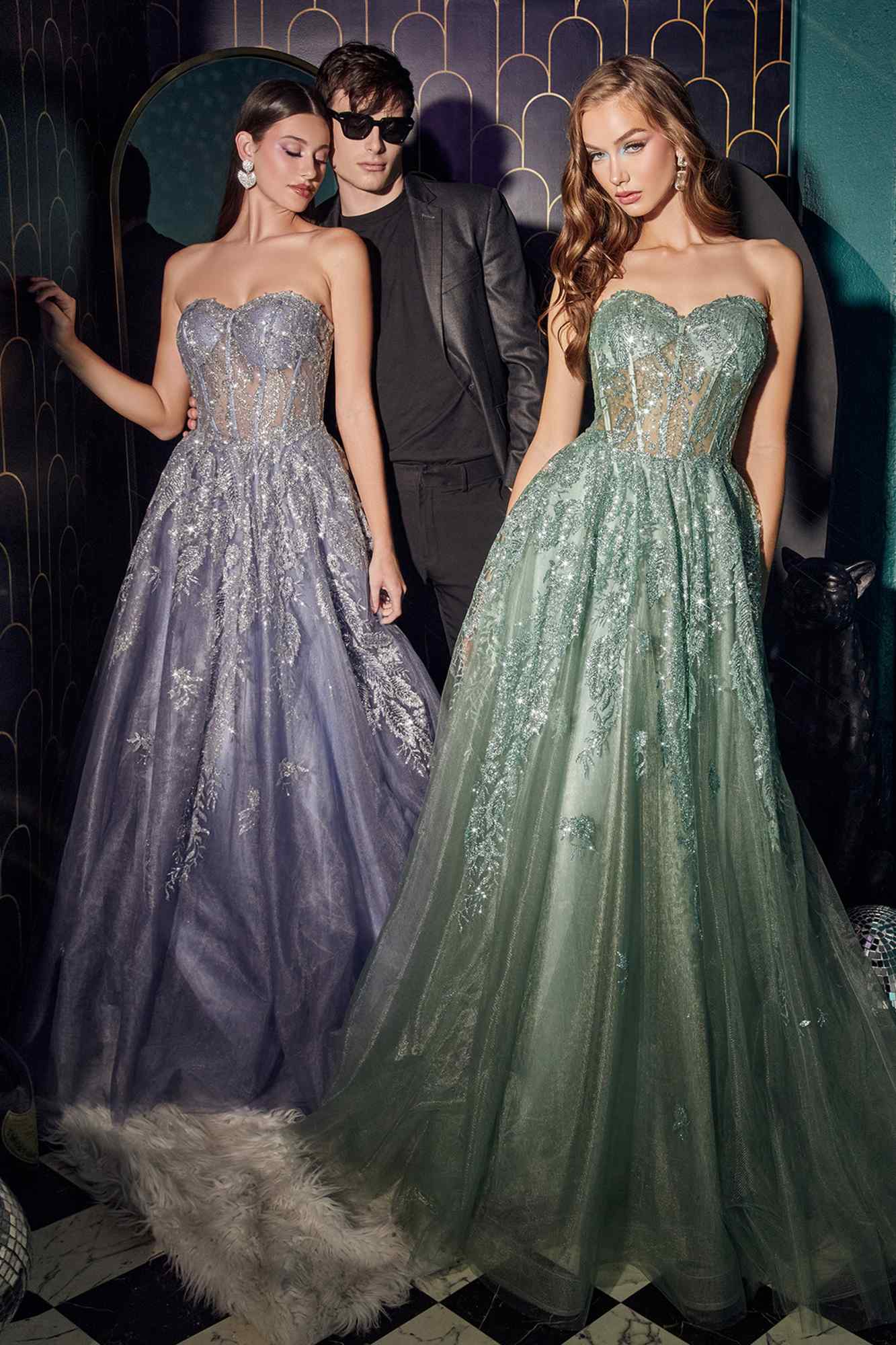 Ladivine J852 Floor Length Strapless Tulle Gown