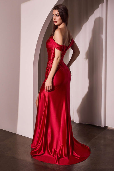 Ladivine J877 Satin Off-Shoulder Gown