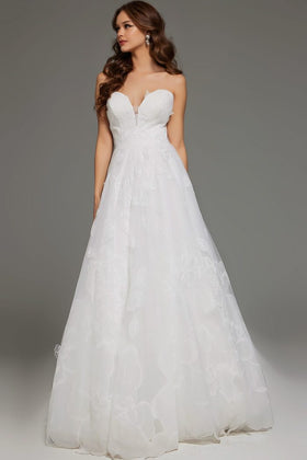 Strapless Sweetheart Lace Wedding Dress with Floral Tulle A-line Gown Skirt by Jovani JB42324