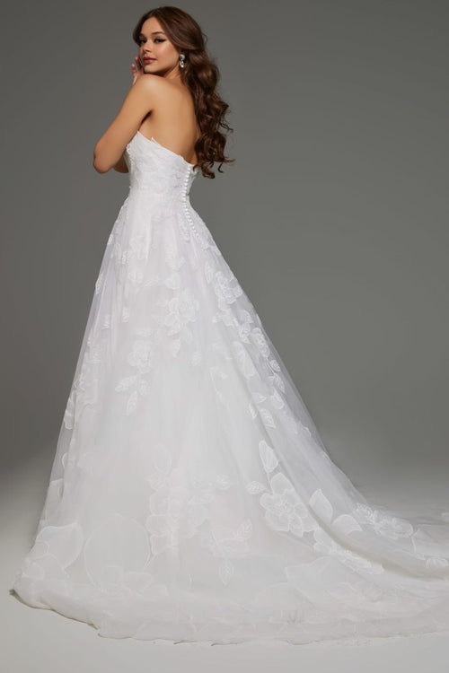 Strapless Sweetheart Lace Wedding Dress with Floral Tulle A-line Gown Skirt by Jovani JB42324