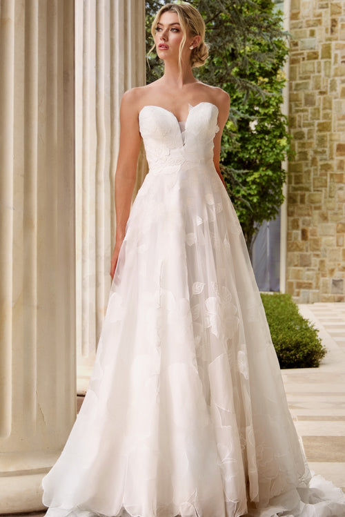Strapless Sweetheart Lace Wedding Dress with Floral Tulle A-line Gown Skirt by Jovani JB42324