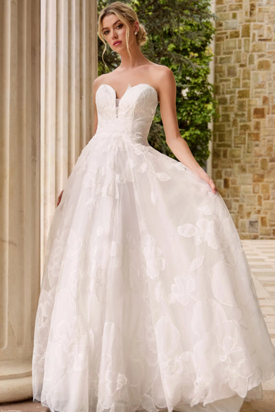 Strapless Sweetheart Lace Wedding Dress with Floral Tulle A-line Gown Skirt by Jovani JB42324