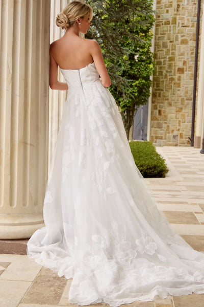 Strapless Sweetheart Lace Wedding Dress with Floral Tulle A-line Gown Skirt by Jovani JB42324
