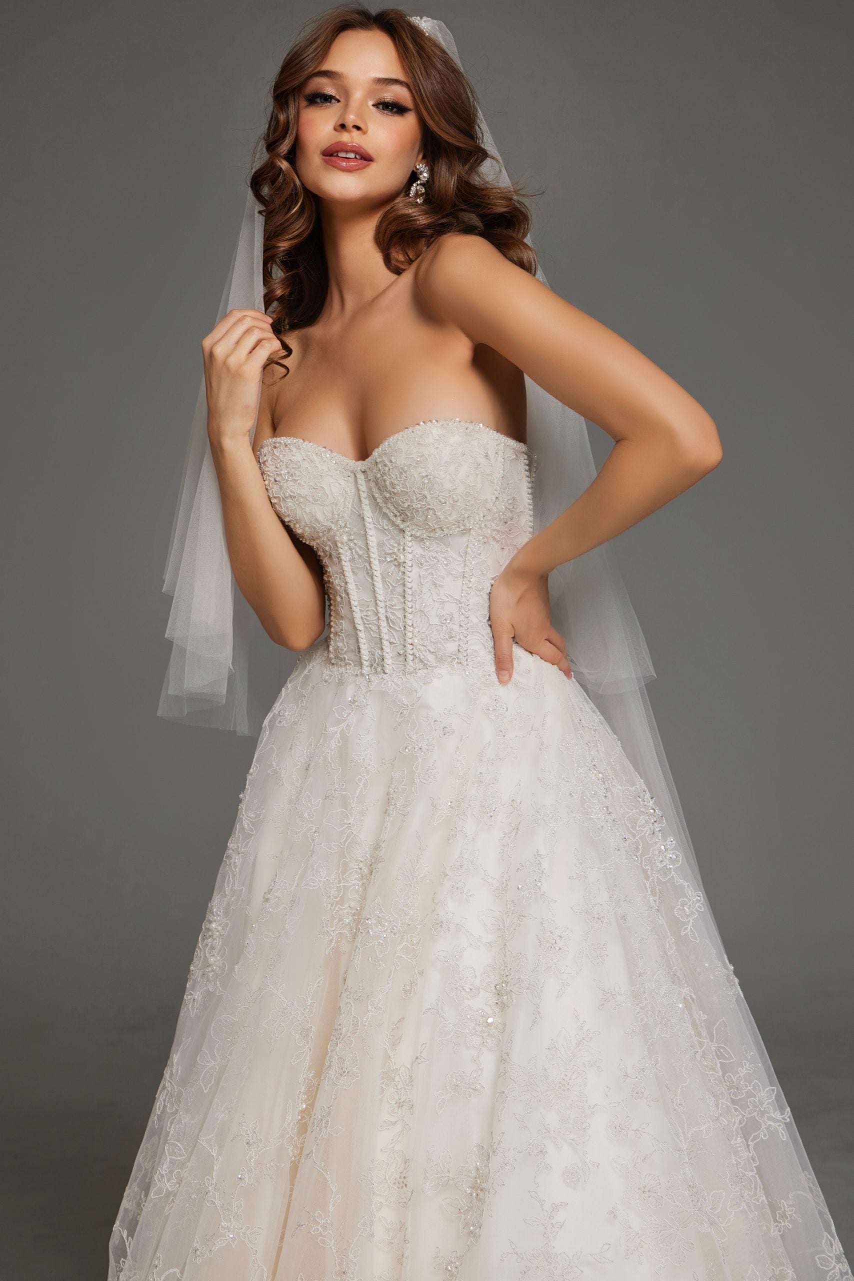 Strapless Wedding Dress with Sweetheart Neckline & A-Line Tulle Skirt by Jovani 42766