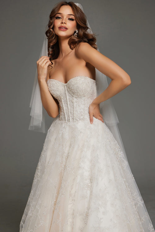 Strapless Wedding Dress with Sweetheart Neckline & A-Line Tulle Skirt by Jovani 42766