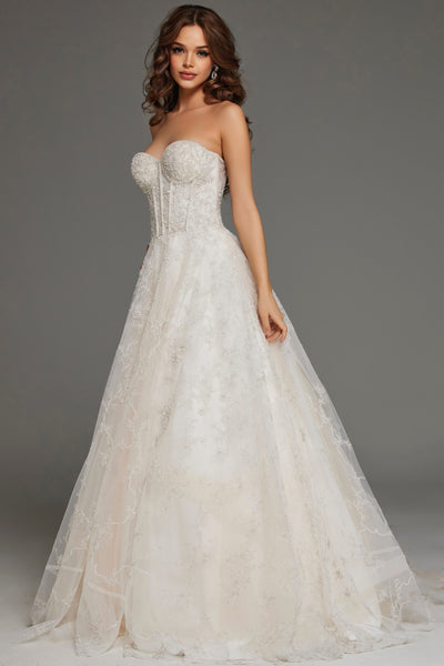 Strapless Wedding Dress with Sweetheart Neckline & A-Line Tulle Skirt by Jovani 42766