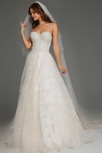 Strapless Wedding Dress with Sweetheart Neckline & A-Line Tulle Skirt by Jovani 42766