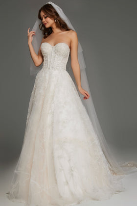 Strapless Wedding Dress with Sweetheart Neckline & A-Line Tulle Skirt by Jovani 42766