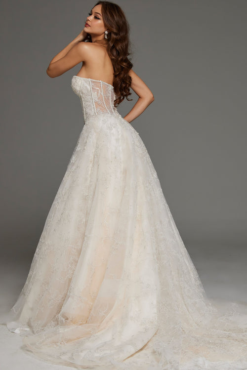 Strapless Wedding Dress with Sweetheart Neckline & A-Line Tulle Skirt by Jovani 42766