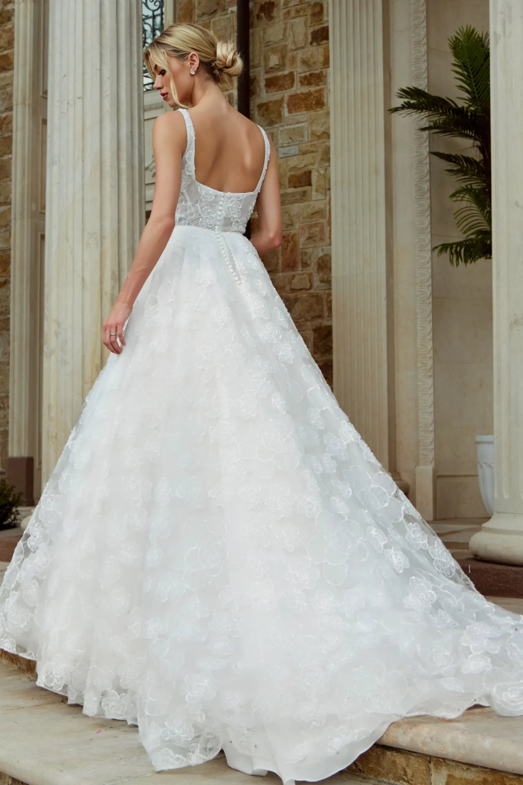 Lace Ball Gown Wedding Dress with Square Neckline Floral Lace Tulle Skirt by Jovani JB45834