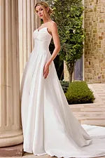 Strapless A-Line Wedding Dress with Sweetheart Neckline High Slit & Button Train by Jovani 46880