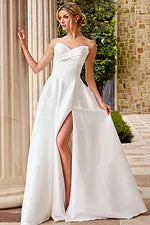 Strapless A-Line Wedding Dress with Sweetheart Neckline High Slit & Button Train by Jovani 46880