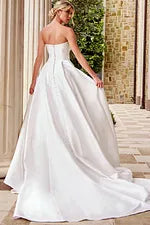 Strapless A-Line Wedding Dress with Sweetheart Neckline High Slit & Button Train by Jovani 46880
