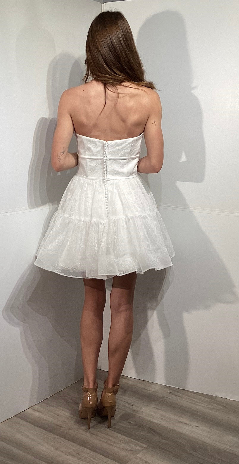 Strapless Short A-Line Party Dress with Tiered Tulle Skirt & Button Back by Jovani JB50282