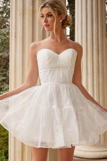 Strapless Short A-Line Party Dress with Tiered Tulle Skirt & Button Back by Jovani JB50282