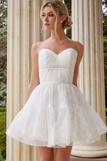 Strapless Short A-Line Party Dress with Tiered Tulle Skirt & Button Back by Jovani JB50282