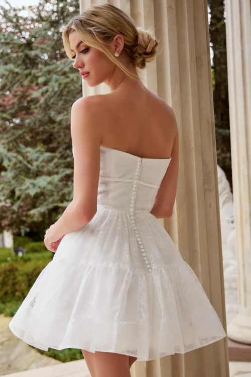 Strapless Short A-Line Party Dress with Tiered Tulle Skirt & Button Back by Jovani JB50282