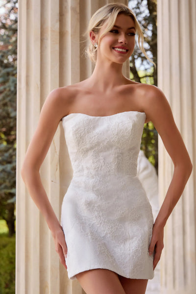 Strapless Lace Short Wedding Dress Zipper Back Mini Bridal Reception Dress by Jovani 50283