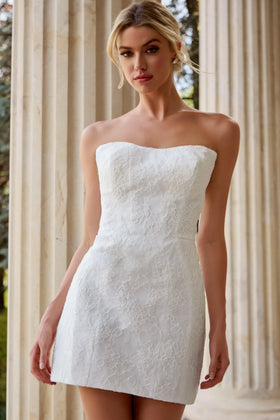Strapless Lace Short Wedding Dress Zipper Back Mini Bridal Reception Dress by Jovani 50283