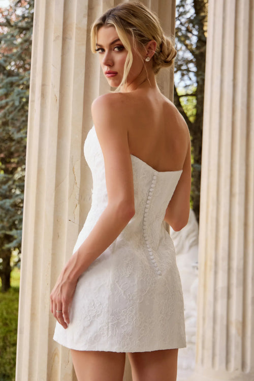 Strapless Lace Short Wedding Dress Zipper Back Mini Bridal Reception Dress by Jovani 50283