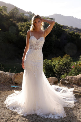Nox Anabel JE1014L Sweetheart Floral Applique Mermaid Long Wedding Dress