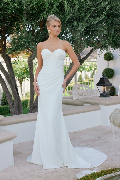Nox Anabel JE1081 Strapless Fitted Long Corset Wedding Dress with Train