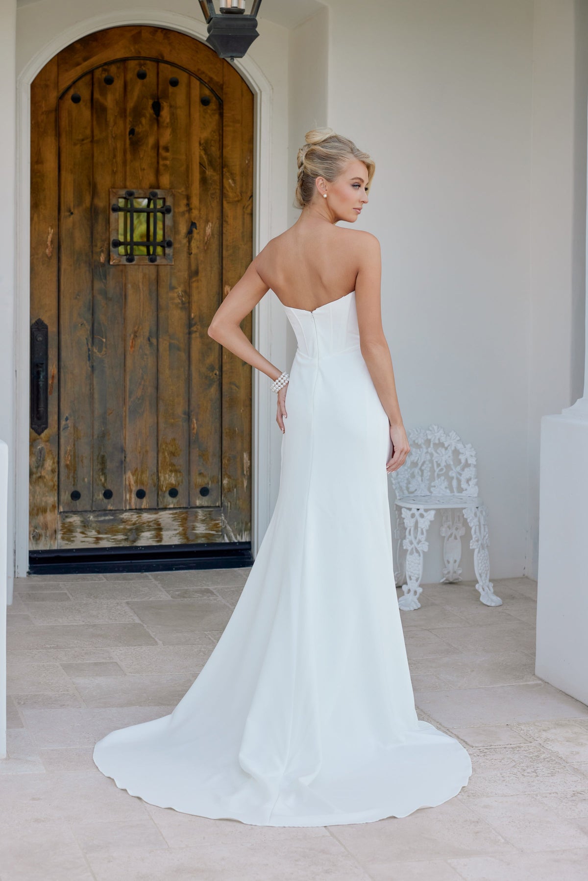Nox Anabel JE1083 Strapless Satin Fitted Long Corset Wedding Dress with Slit