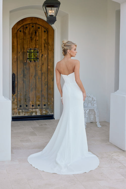 Nox Anabel JE1083 Strapless Satin Fitted Long Corset Wedding Dress with Slit