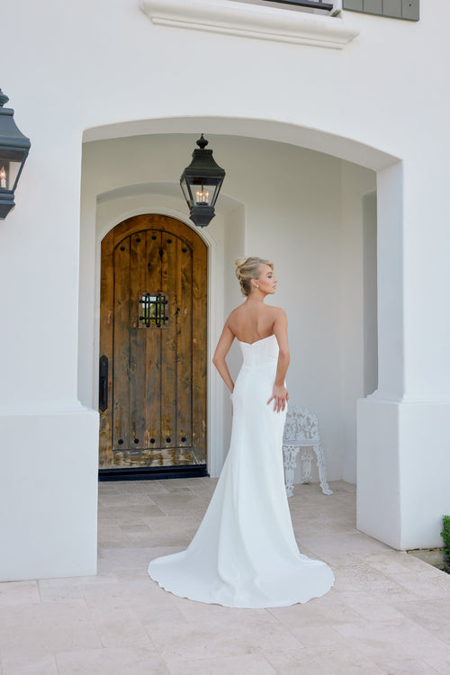 Nox Anabel JE1083 Strapless Satin Fitted Long Corset Wedding Dress with Slit