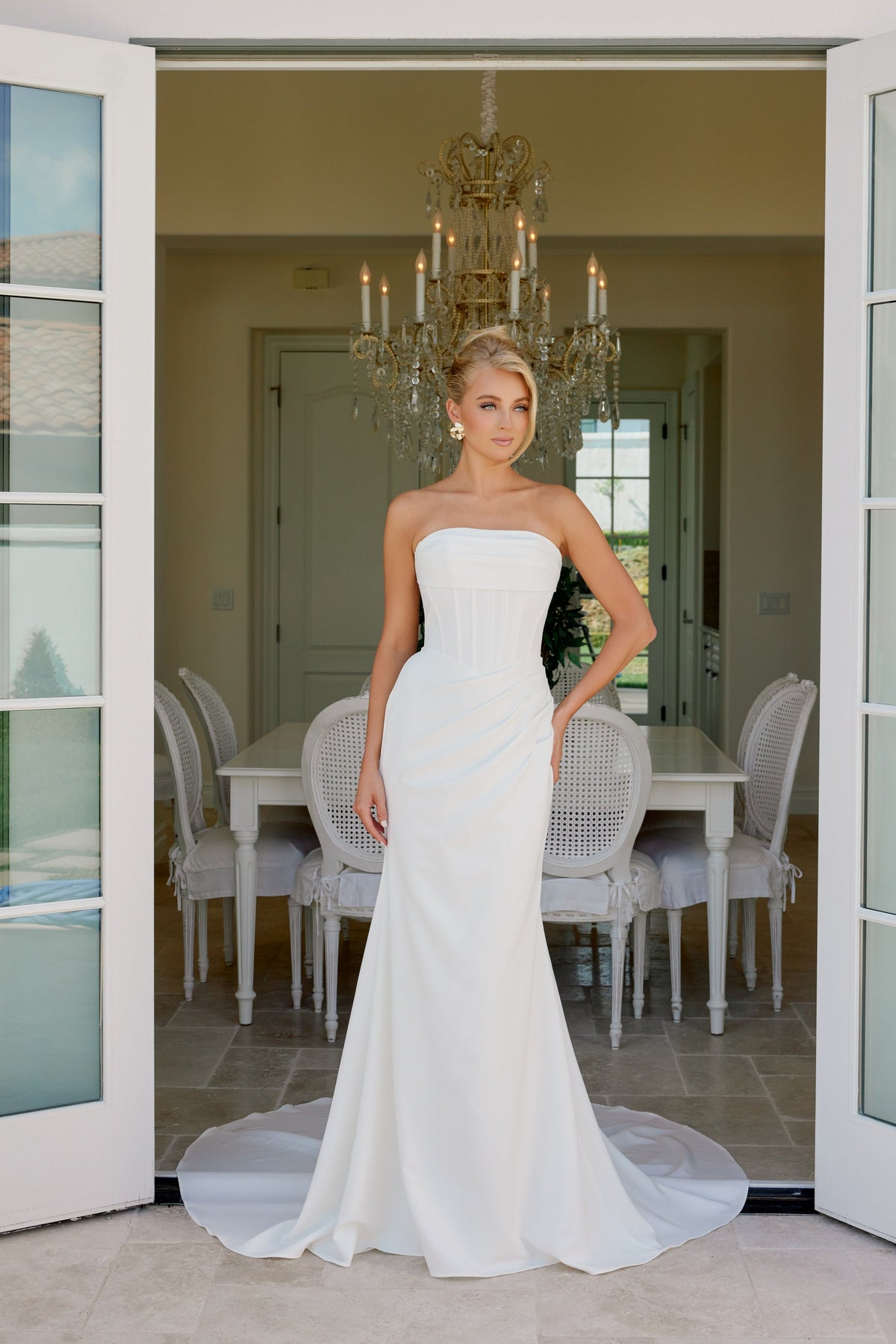 Nox Anabel JE1084 Strapless Satin Fitted Long Corset Wedding Dress with Train