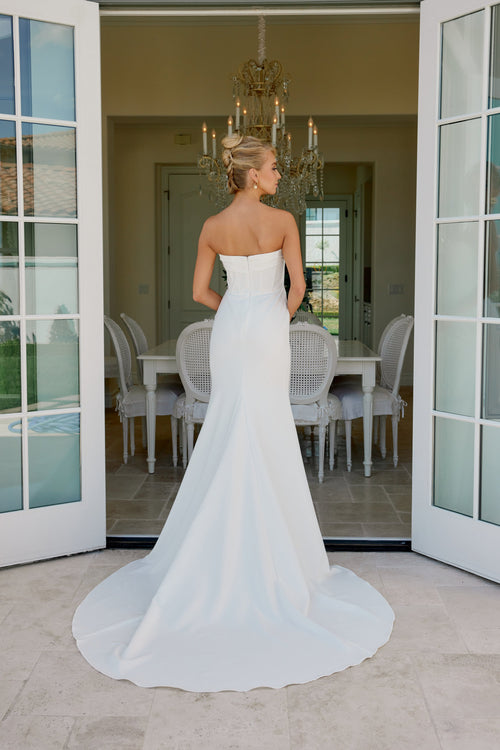 Nox Anabel JE1084 Strapless Satin Fitted Long Corset Wedding Dress with Train