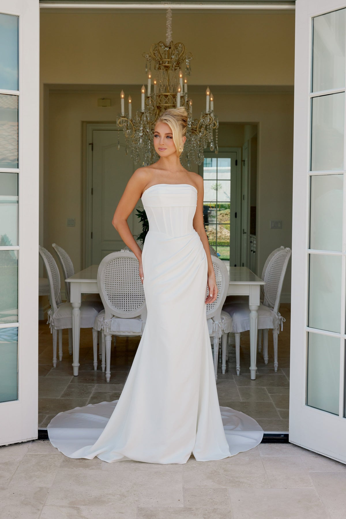 Nox Anabel JE1084 Strapless Satin Fitted Long Corset Wedding Dress with Train