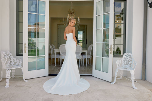 Nox Anabel JE1084 Strapless Satin Fitted Long Corset Wedding Dress with Train