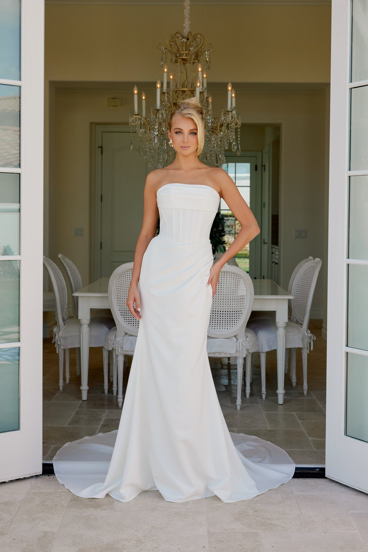 Nox Anabel JE1084 Strapless Satin Fitted Long Corset Wedding Dress with Train