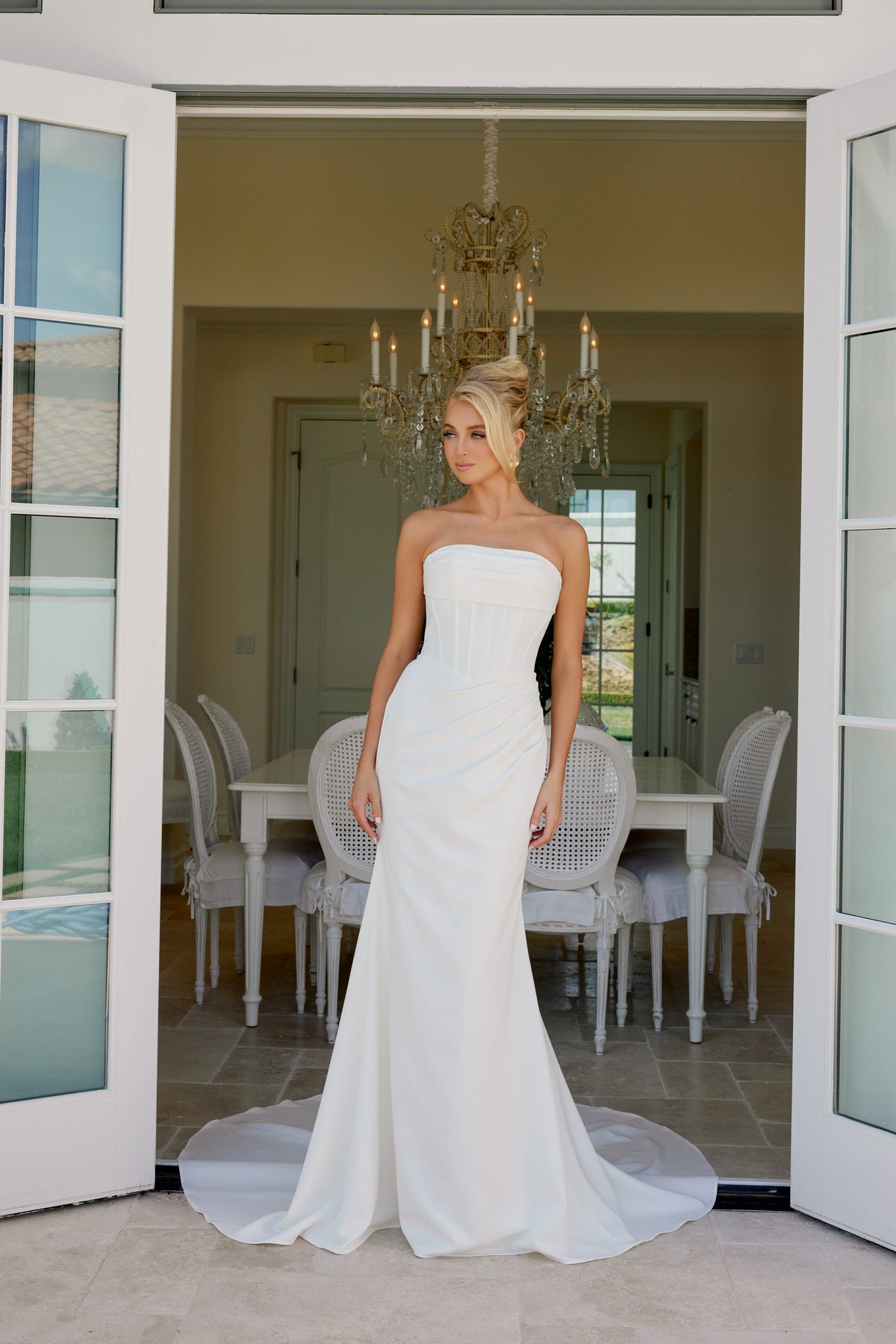 Nox Anabel JE1084 Strapless Satin Fitted Long Corset Wedding Dress with Train