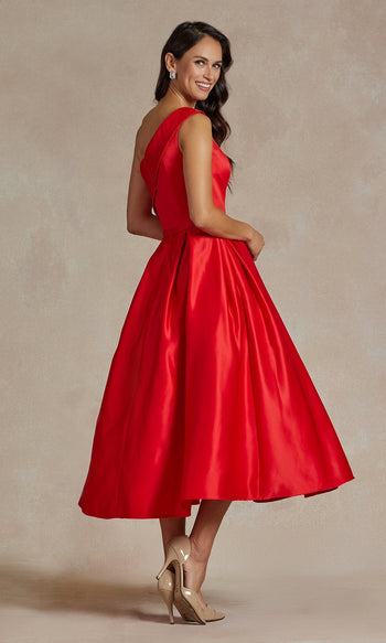 Simple One-Shoulder Tea-Length Dress JE931