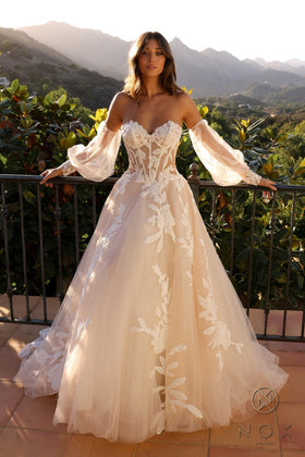Nox Anabel JE990L Strapless Floral Applique A-Line Long Wedding Dress
