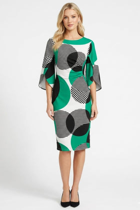 Jessica Rose SCP383 Split Sleeve Geometric Sheath Day Dress