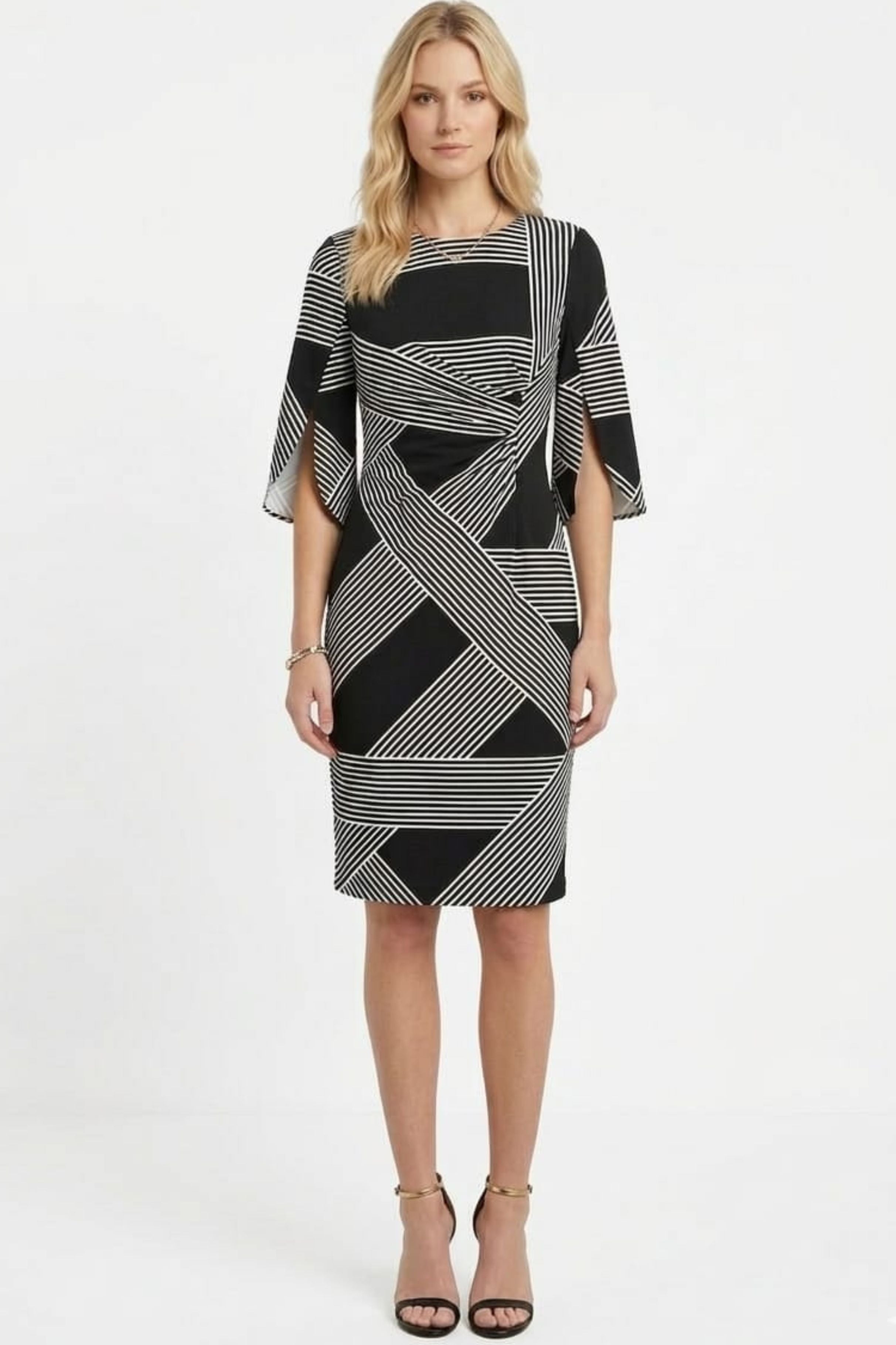 Jessica Rose SCP383 Split Sleeve Geometric Sheath Day Dress