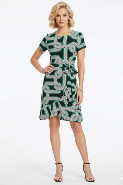 Jessica Rose SCP433 Abstract Geometric Ruffle Wrap Dress