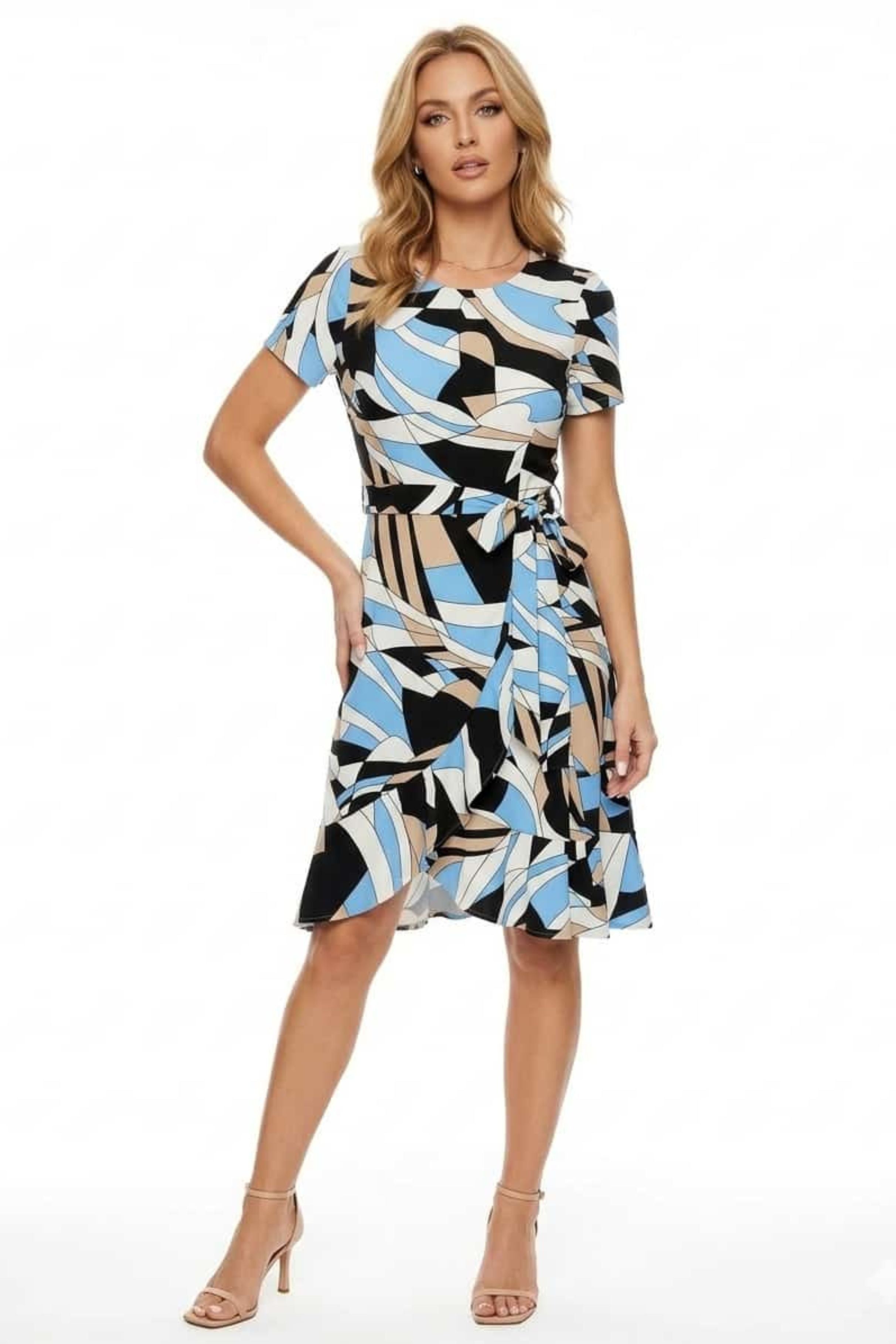Jessica Rose SCP433 Abstract Geometric Ruffle Wrap Dress
