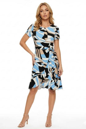 Jessica Rose SCP433 Abstract Geometric Ruffle Wrap Dress