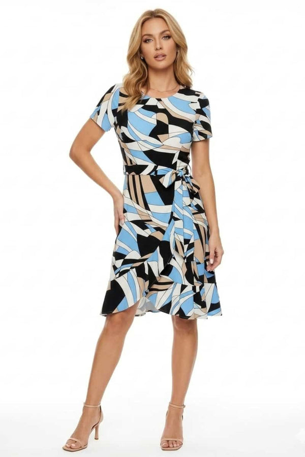 Jessica Rose SCP433 Abstract Geometric Ruffle Wrap Dress